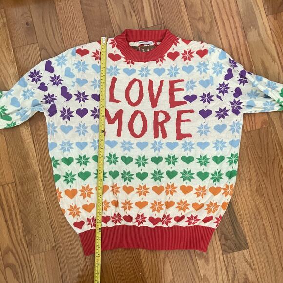 Hulu Love More Rainbow Heart Snowflake Christmas Sweater Men XL Graphic Pullover - Picture 8 of 10